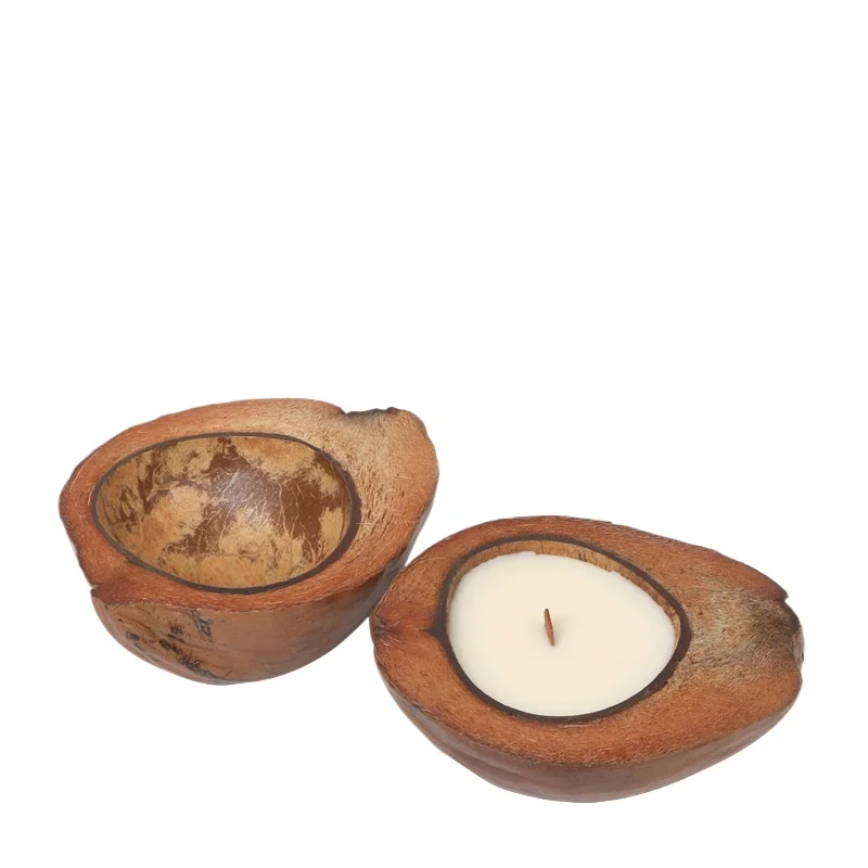 Bild 7: Log Coconut Shell Bowl, Duftkerze mit Haut, halbe Kokosnussschale, kreative dekorative Kokosnussschale, Kerzenteller