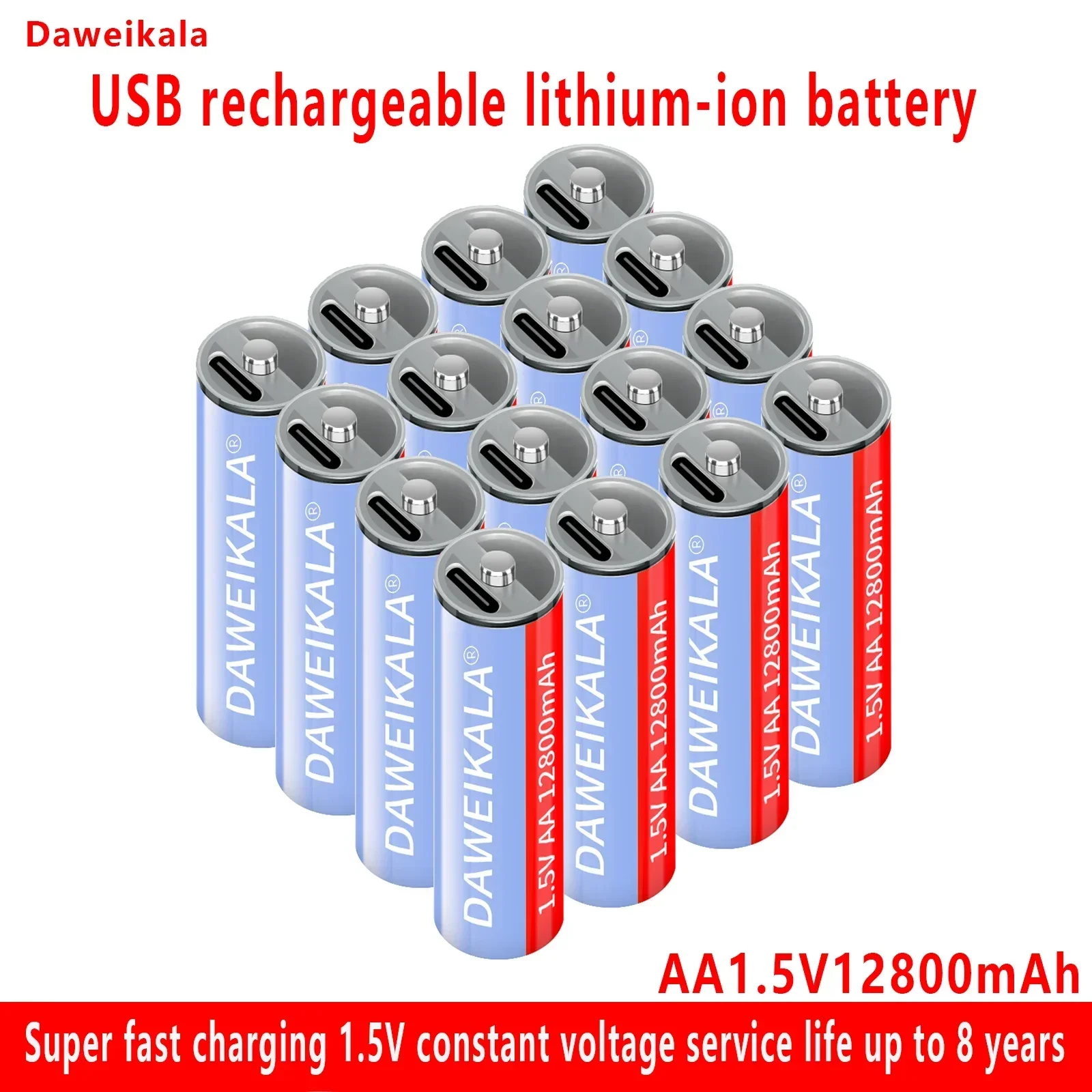 1.5V AA USB Rechargeable Lithium Battery 12800mAh Li-ion Batteries with Charging Cable for Remote Control Toy Mouse Keyboard