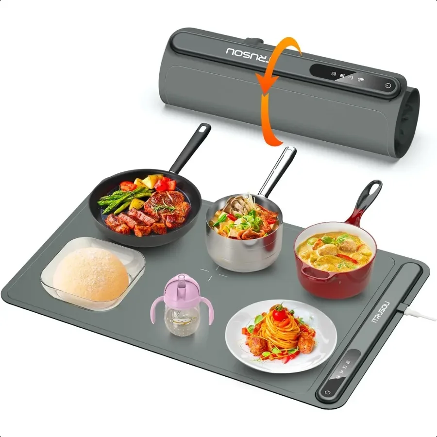 

Electric Warming Tray Full Surface HeatingRollable Portable Premium Silicone NanoMaterial 3 Temperature Settings Auto ShutOff V