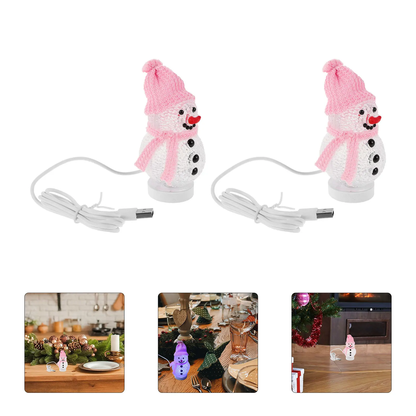 

2pcs Christmas Led Light Desktop Snowman Lamp Bedside Decorative Light Home Decor For Living Room Bedroom Office Red Hat