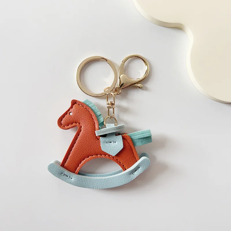 PU Leather Bag Charm Rocking Horse Pendant For Car Bag Hanging Ornament Keychain Decoration DIY Bag Accessories