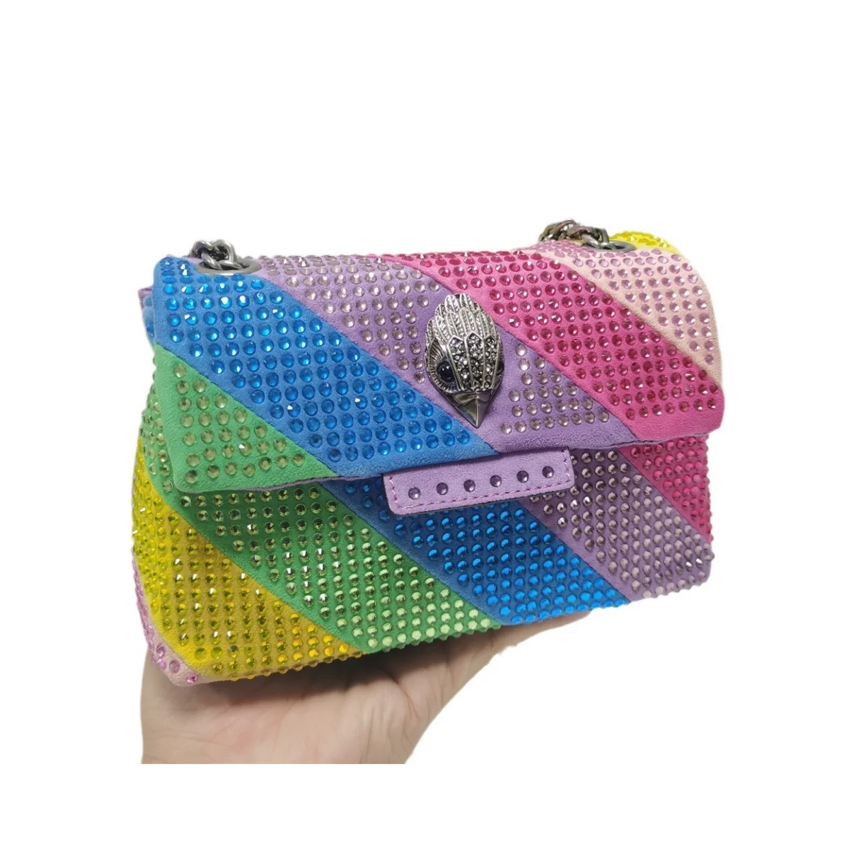 New Arrival Suede Women Handbag Rainbow Stone Cross Body Bag Lady Fashion Diamond Shoulder Handbag Eagle Metal Luxury Design