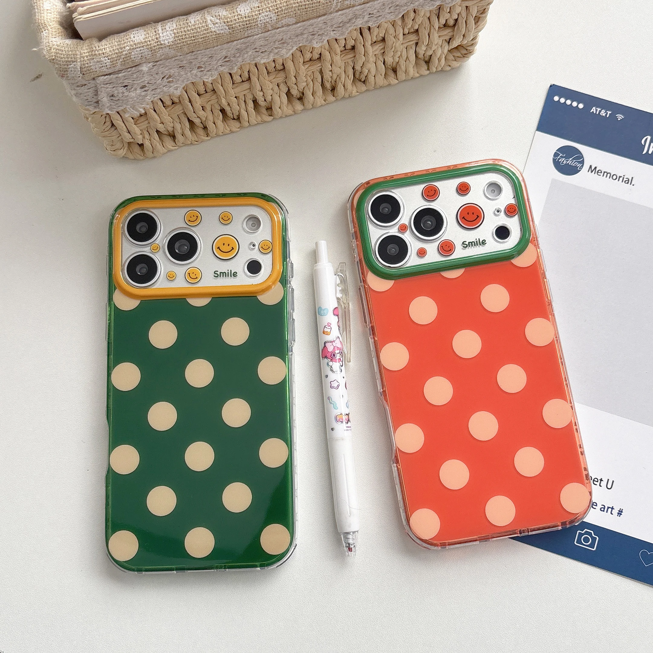 2in1 Color Collision Circular Dots  Phone  Case for iPhone 17 16 15 14 Pro Pro Max Smile Pattern Lens  Shockproof Protectio