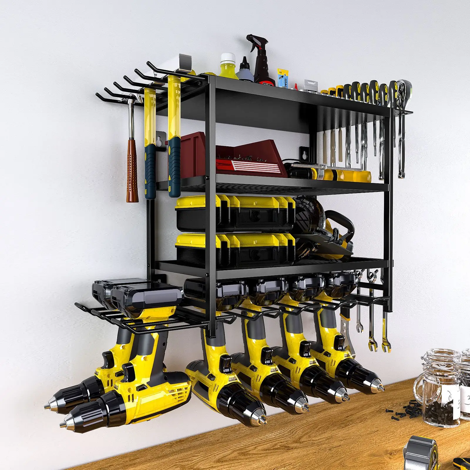 

Mutil-functional 4 Layer Wall Mounted Power Tool Organizer Garage Drill Holder Rack Heavy Duty Screwdriver Storage Shelf