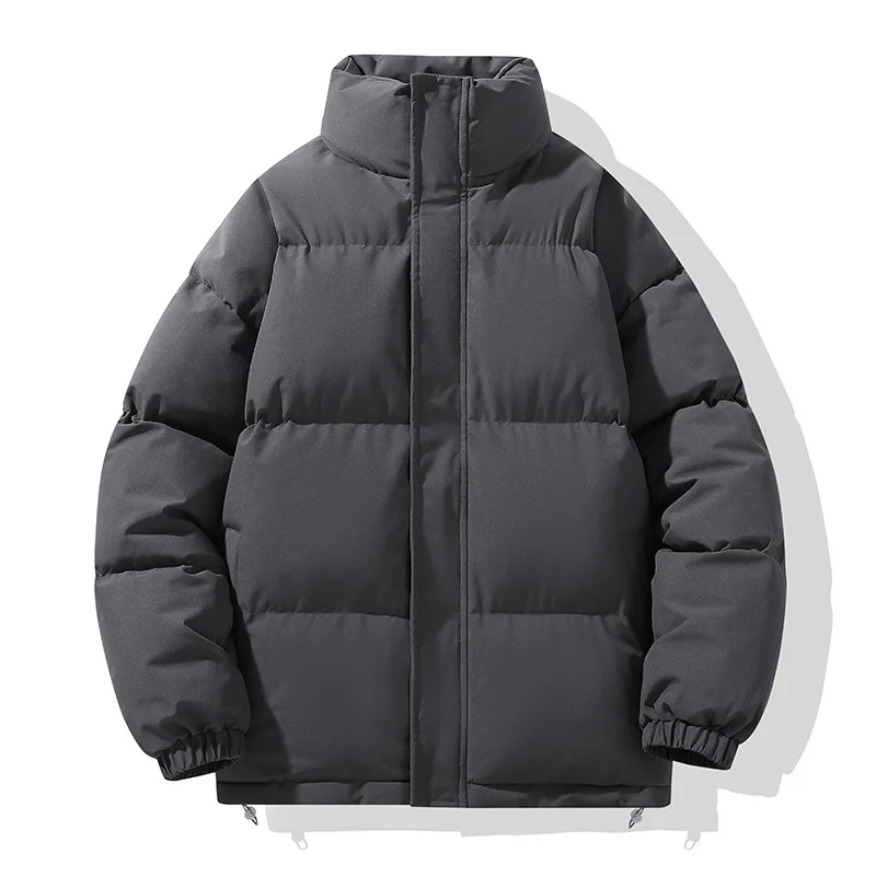 KIDWHXR Parkas Jacket Man Winter Loose Stand Collar Zipper Men Coat Thicken Warm Long Sleeve Male Outdoor Casual Outerwear