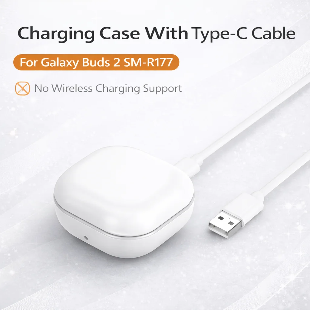 Wired Charging Case Compatible with Galaxy Buds 2 SM-R177,  450mAh Battery, Type-C, LED Light,Replacement Charger Box image 5