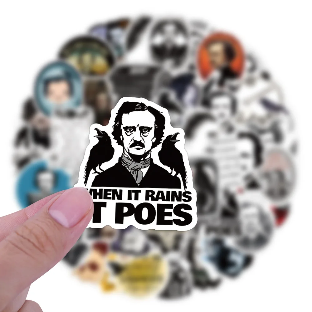 10/60PCS Edgar Allan Poe Stickers DIY Color Watercolor Guitar Album Phone Notebook Cup Decoration Stickers Decal Toys Stickers