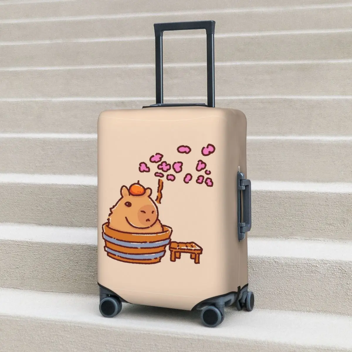 

Capybara Bathing In A Hot Tub With An Orange And Cherry Blossom Spa Suitcase Cover Travel Holiday Fun Luggage Case Protection