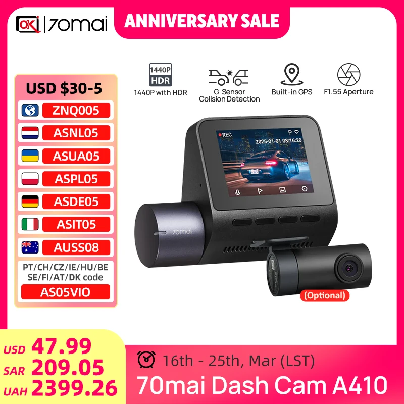 A400 Quad HD Car DVR 24H Night Vision