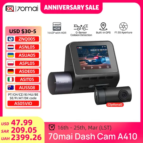A400 Quad HD Car DVR 24H Night Vision 70mai