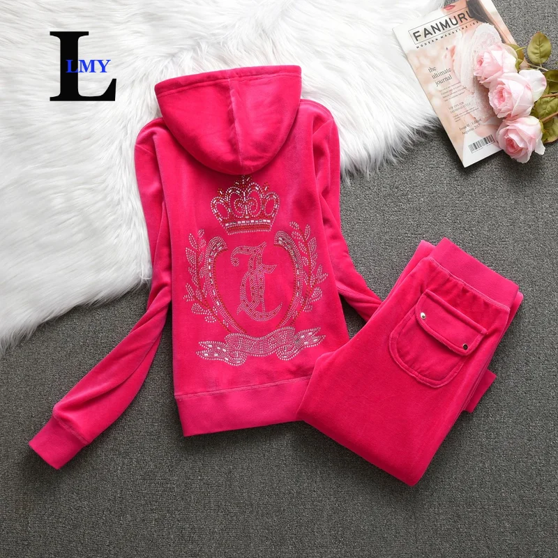 LMY JUICY TRACKSUIT velvet woman sweatshirt Casual Women Velvet Tracksuit Original Suit Women\'s Velvet Suit Diamond Juicy 2pc