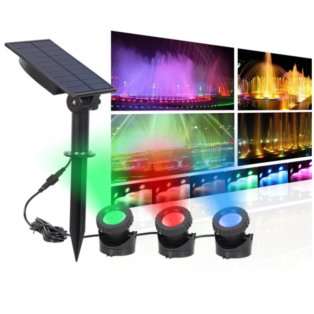 Solar RGB LED Underwater Lamp Changeable Spotlight IP68 Waterproof Spot Light Swimming Pool Fountains Pond Aquarium Light