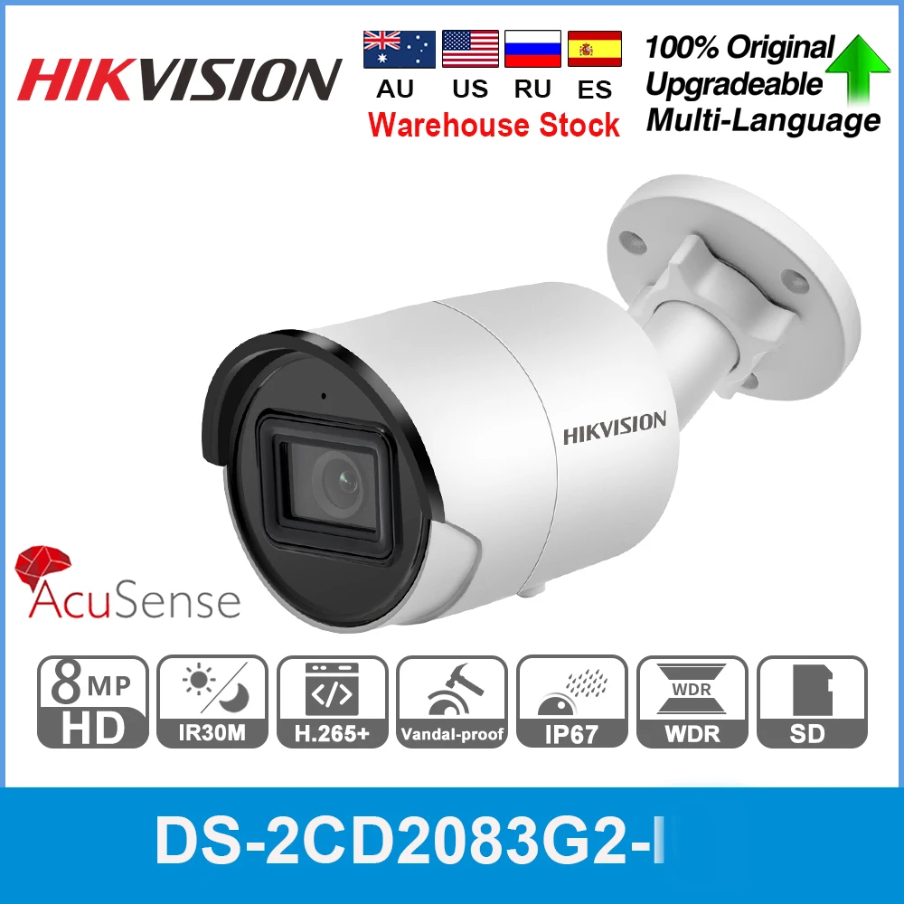 Hikvision-cámara IP de vigilancia Bullet, videocámara de 8MP, DS-2CD2083G2-I, POE, 4K, IP67, clasificación de personas y vehículos