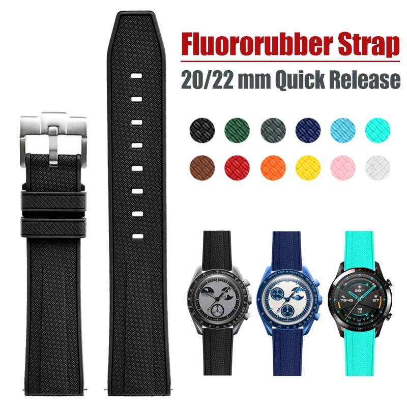 Fluoro Rubber watch Strap for Swatch X Omega MoonSwatch Rolex Seiko Blancpain watchband Quick Release FKM Bracelet 20mm 22mm