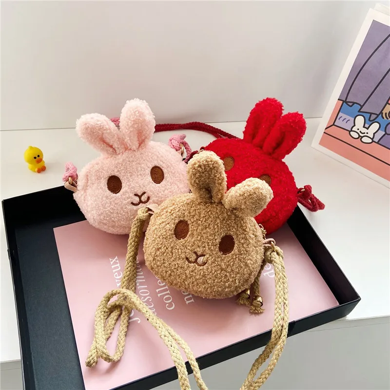 Children's Kawaii Crossbody Bag High-quality Luxury Brand Portable Compact Crossbody Bag Funny Cartoon Rabbit Plush Coin Purses