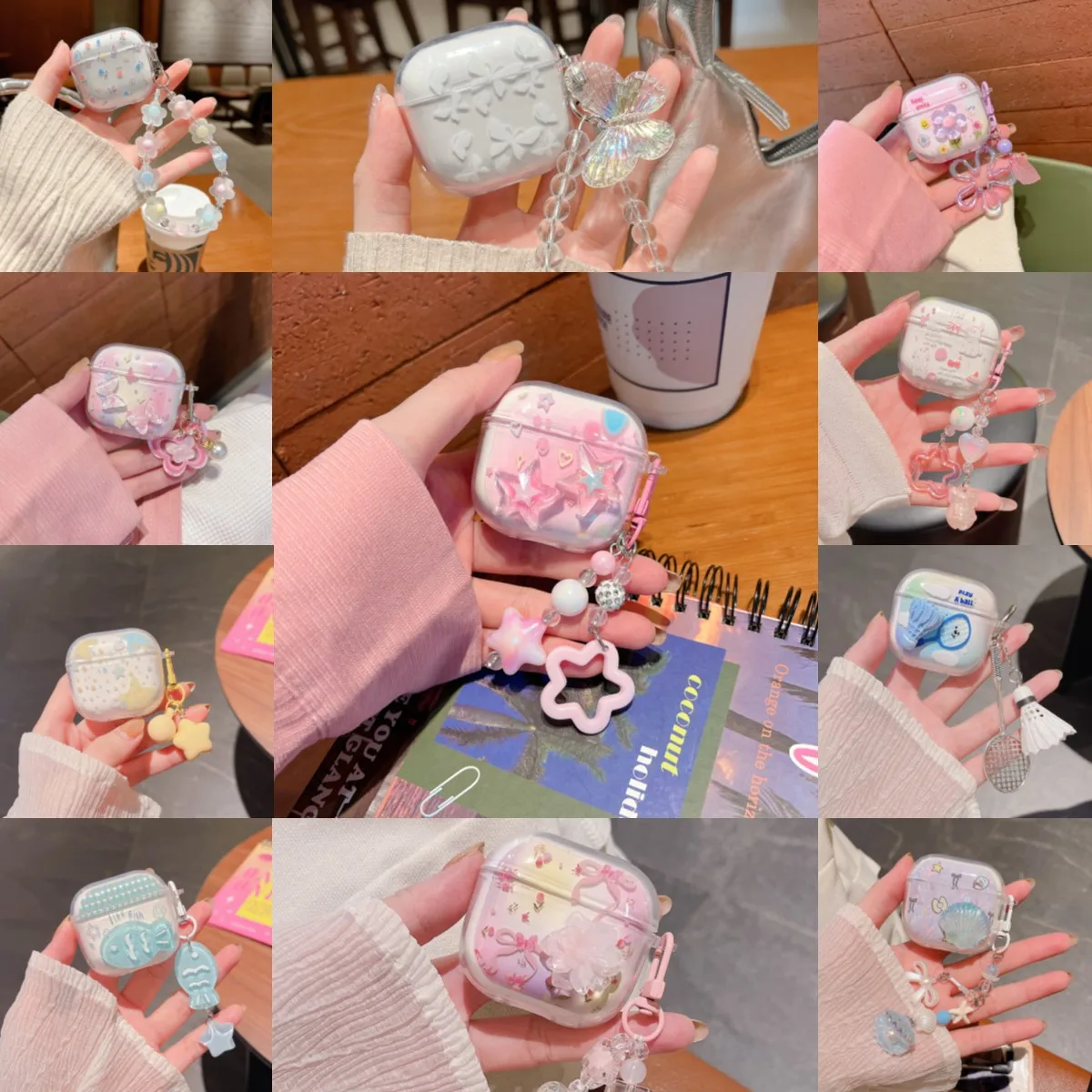 Für Airpods 1 2 3 4 Pro Pro 2 Pro 3 Fall Rendering Badminton Blumen Sterne 3D Puppen TPU Kopfhörer Fall Zubehör Abdeckung