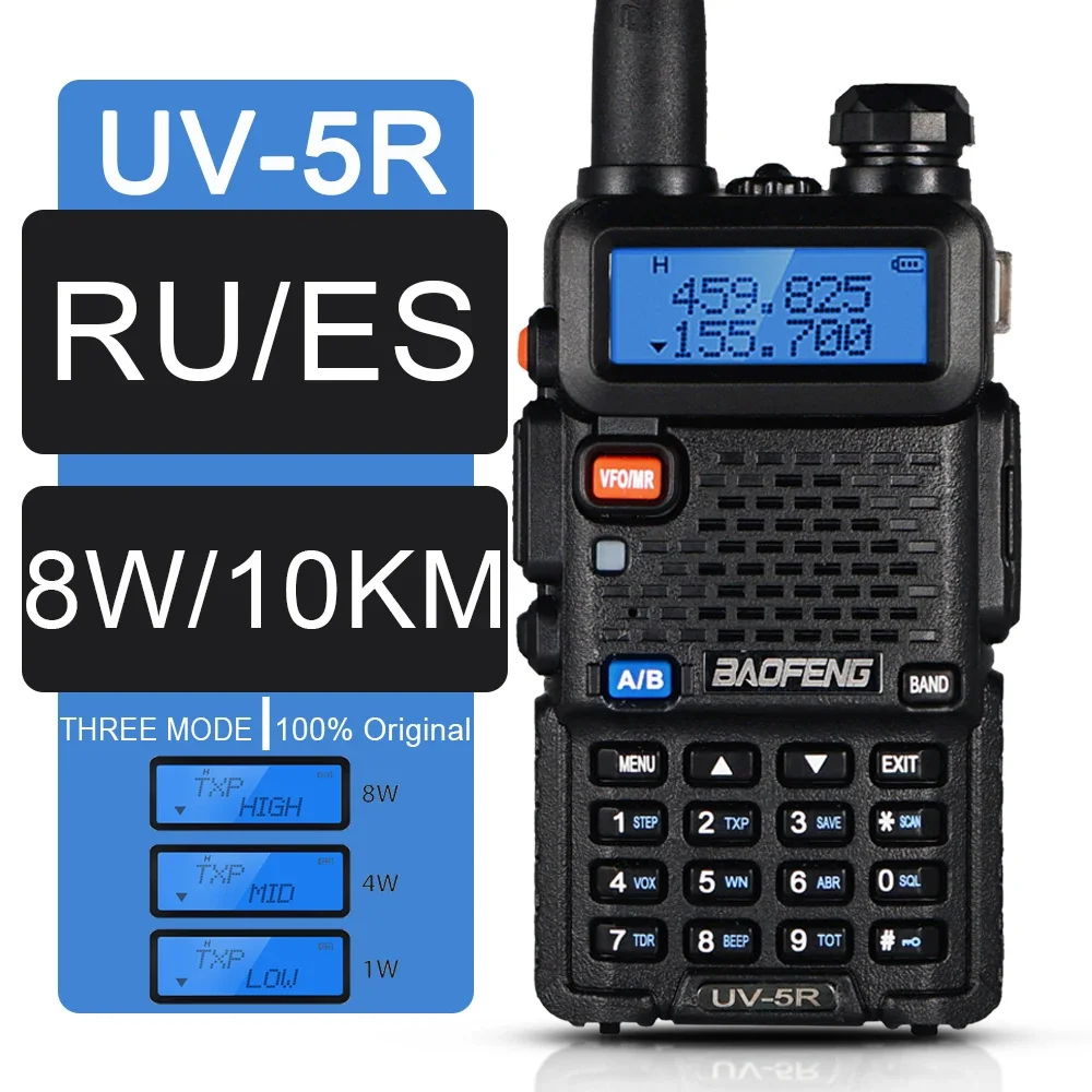 

Original Baofeng UV-5R 10KM Ham Radio Station Two-way Amateur Radio VHF Powerful 8W /5W UV5R Walkie-talkie for Hunting Radios