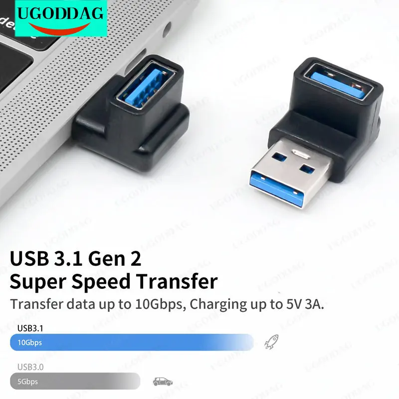 90 Degree USB 3.0 Adapter 10Gbps Extender Male to Female USB 3.1 Type A to Type A Cable Converter for Hard Drive Keyboard Laptop