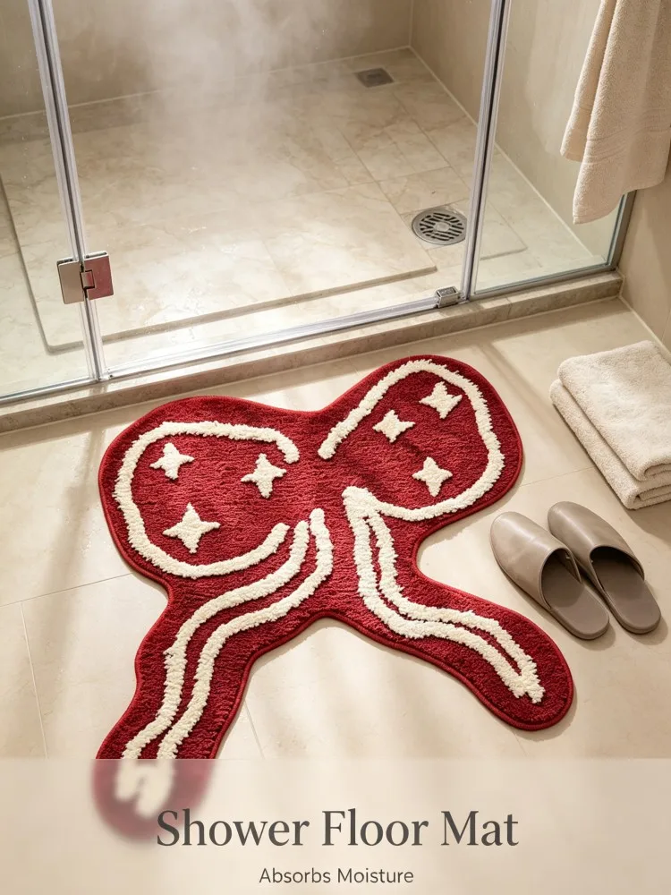Cute Bow‑knot Shaped Bath Mat Non‑Slip Bathroom Rug Absorbent Microfiber Shower Floor Mat Soft Plush Doormat Home Bathroom Decor