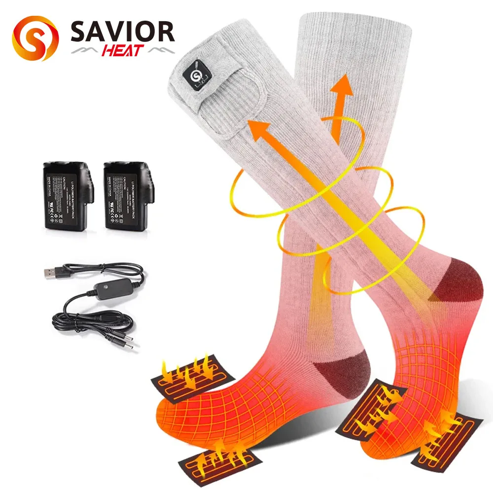 Savior Winter Electric Heated Socks Women Men Ski Camping Rechargeable Motorcycles Calcetines Thermal Calefactor Foot Warmer