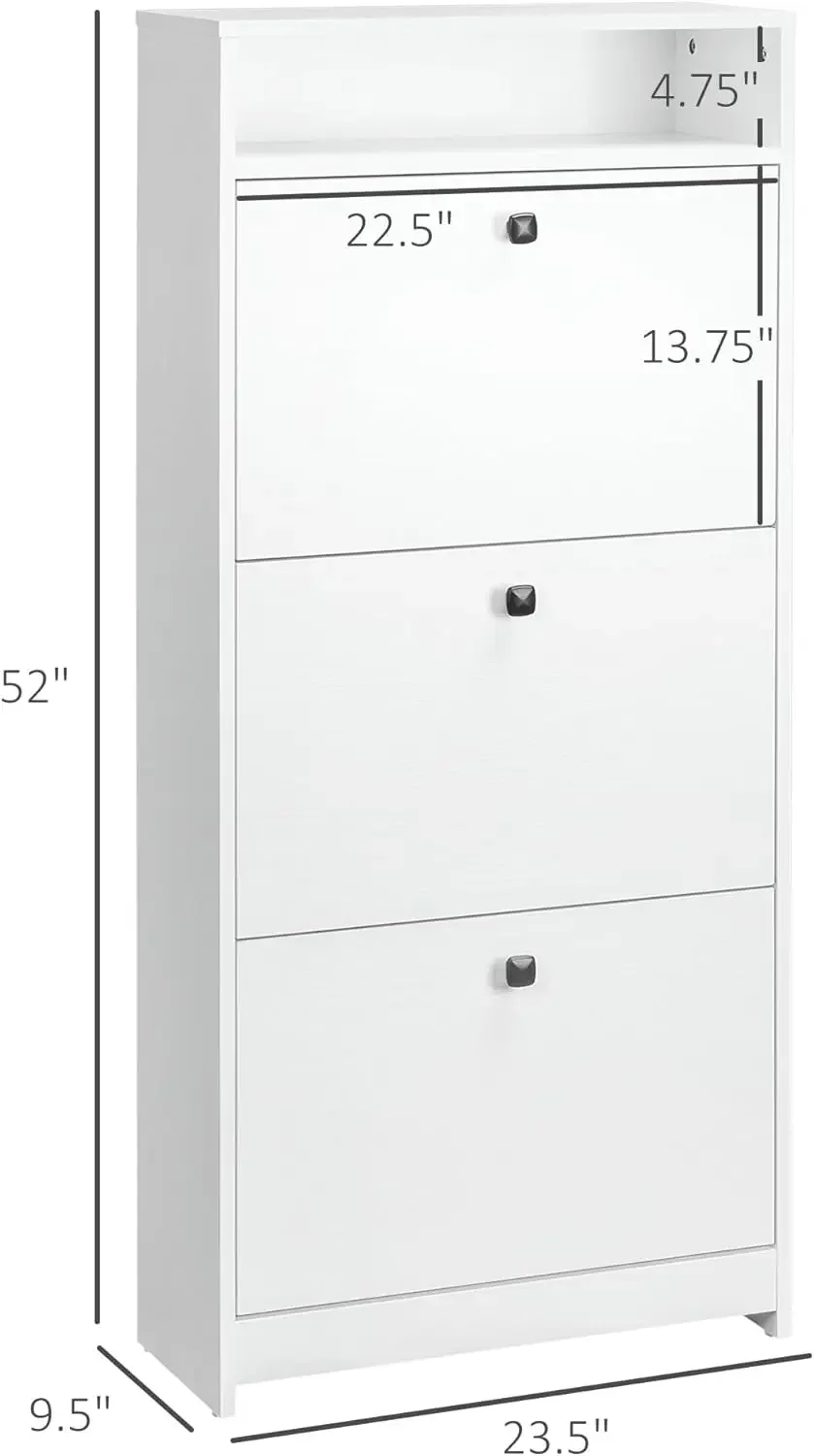 Slim Shoe Cabinet, Trendy Shoe Storage Cabinet with 3 Large Fold-Out Drawers & a Spacious Top Surface