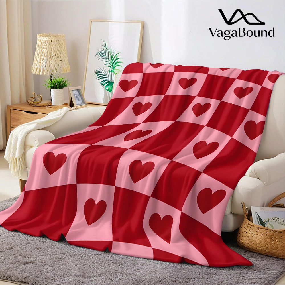 Red Warped Checker Hearts Flannel Fleece Throw Blanket for Couch Sofa Lightweight Cozy Plush Blanket for Travel Office Nap