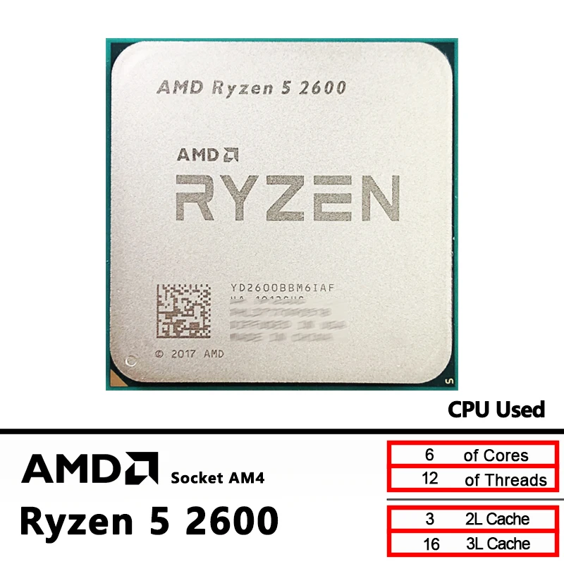 

AMD Б/у Ryzen 5 2600 R5 2600 3,4 ГГц GAMING Zen+ 0,012 65 Вт YD2600BBM6IAF Разъем AM4