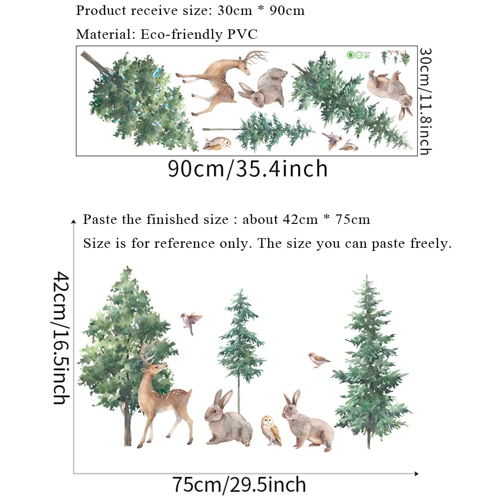 Cartoon Forest Animals Wall Stickers Kids Room Decor Bedroom For Home Decoration Wallpaper Beautify Mural Self-adhesive Decals