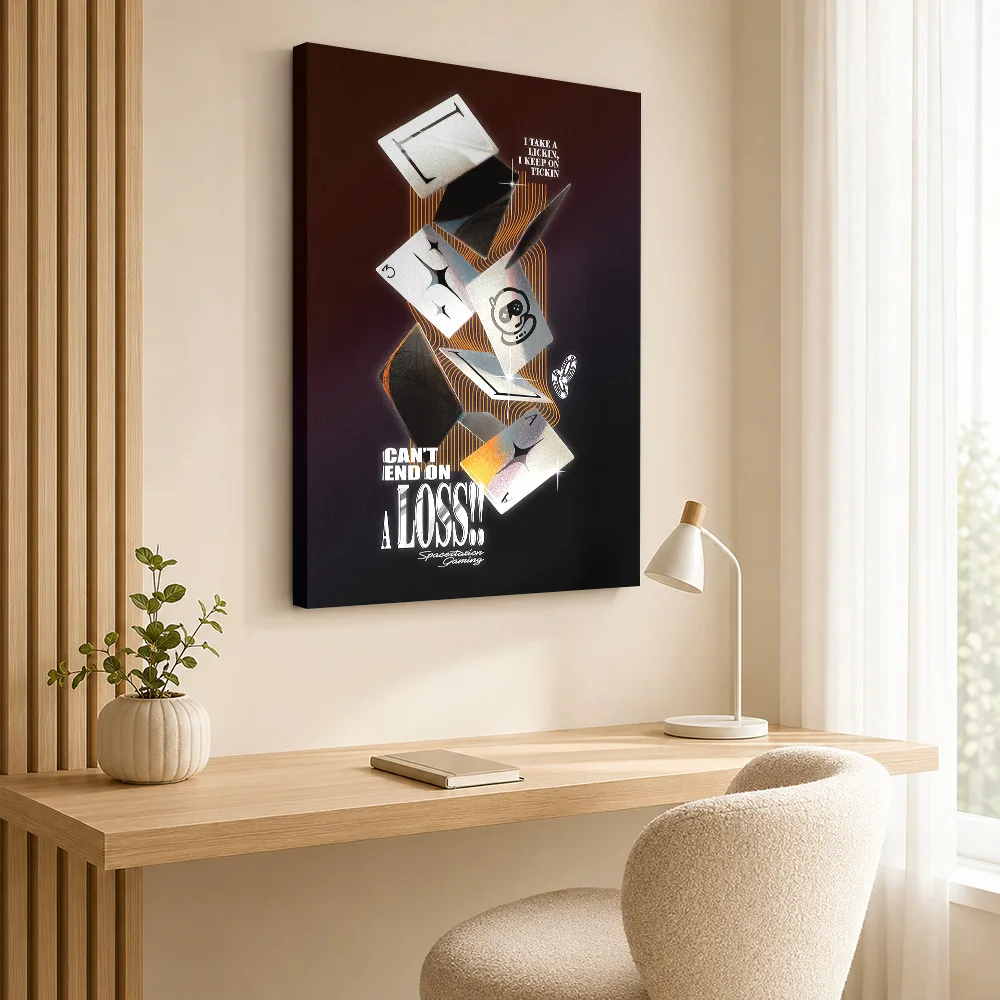 Space Station Gaming Playing Cards Canvas Posters Bold Typography Wall Decor With Customized Photo For Man Cave Ideal Teen Gift