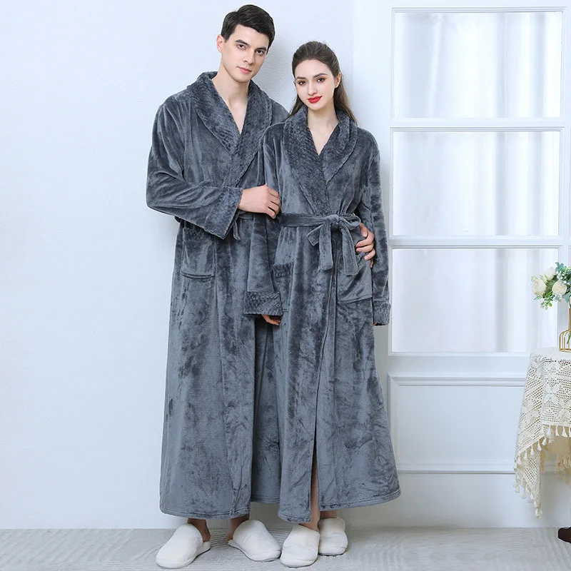 Women\'s Autumn and Winter Thick Warm Coral Fleece Nightgown Couple\'s Bathrobe Men\'s and Women\'s Pajamas Bathrobe Adult Bathrobe