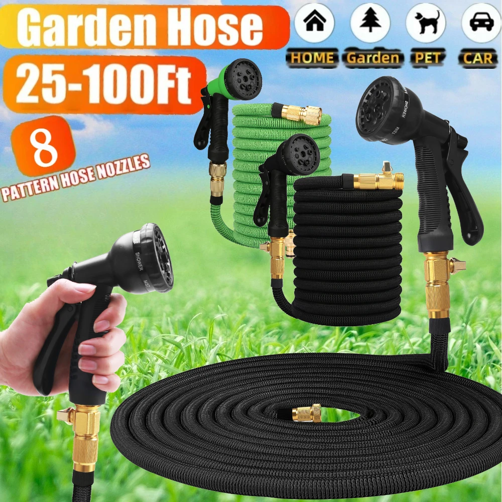 

25FT-100FT Expandable Garden Hose High-Pressure Car Wash Water Pipes Home Garden Outdoor Watering Tools Cleaning Water Gun