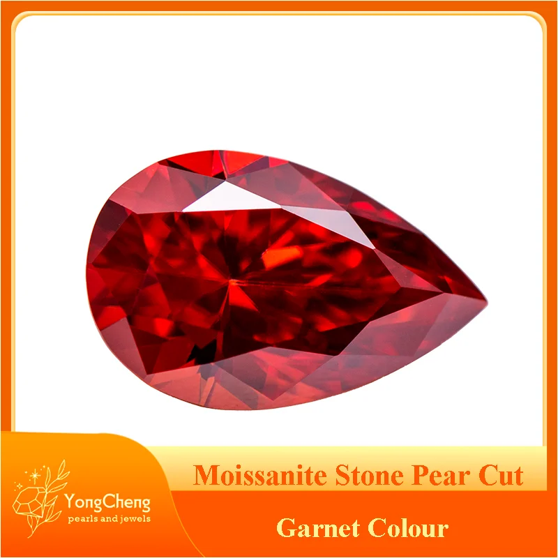 

Moissanite Stone Pear Cut Garnet Colour Lab Created Gemstone Advanced Jewelry Making Materials with GRA Certificate