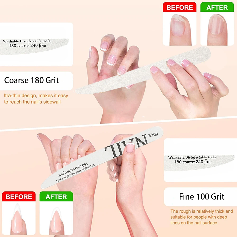 50/100 pçs lixa de unhas de lixa branca 180/240 grit profissional arquivos de unhas de madeira remover gel unha polonês pedicure manicure ferramentas