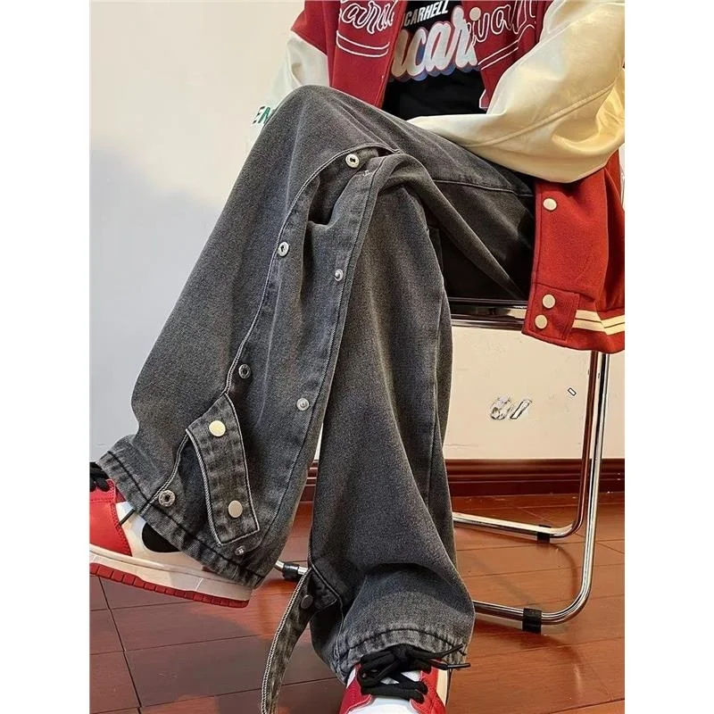 

Trendy plus Size Men's Wide Leg Jeans Straight Cut Loose Fit Bootcut Pants High Street Sle Casual Straight Jeans