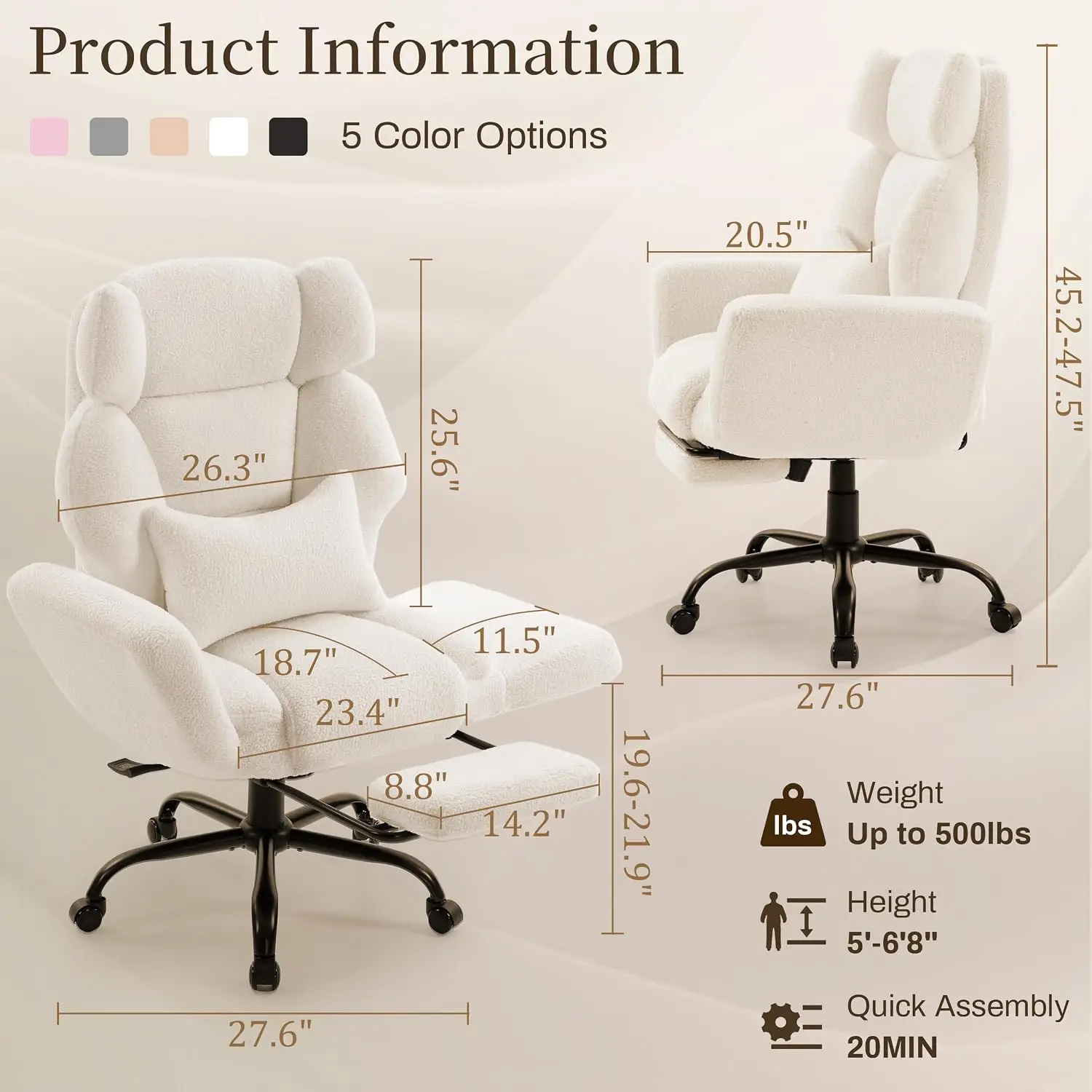 Flip Armrest Office Chair with Foot Rest, Wide Seat & Lumbar Support, Ergonomic Computer Chair, Criss Cross Seat for Pets, Teddy
