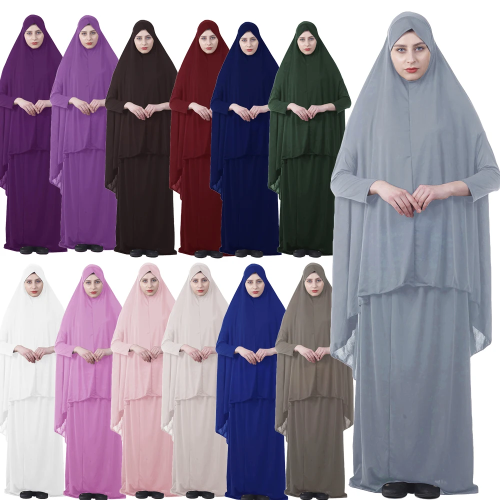 

Женское Молитвенное платье с капюшоном, одежда Caftan Abaya, длинное платье Khimar Рамадан Eid, юбка, комплект, мусульманская одежда