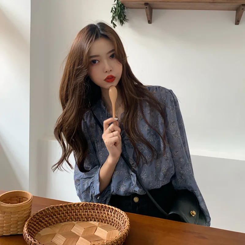 2024 Chiffon Shirt Long Sleeve Female Summer New Fashionable and Comfortable Floral Tops for Women Puff Sleeves Women\'s Clothing