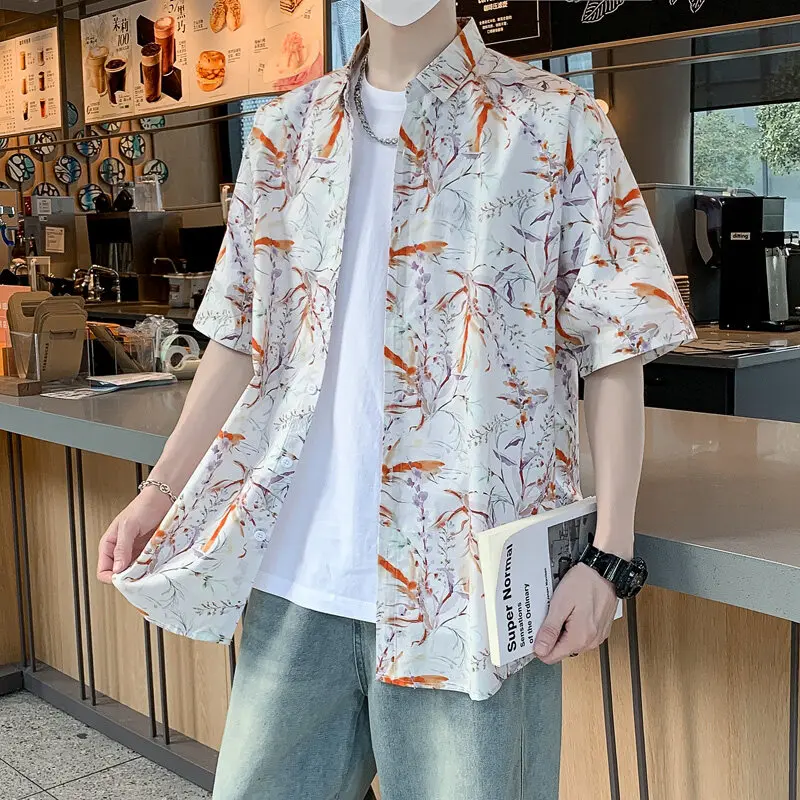 M-XXXXXL Stylish Hawaiian Short Sleeve Shirt - Tropical Floral Print Lightweight & Breathable for Summer Vacations Beach Parties