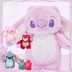 Kawaii Disney Stitch anioł Lotso pluszowa ręcznie ciepła butelka termofory zimowa przenośna ciepła torebka Anime zabawki prezenty bożonarodzeniowe