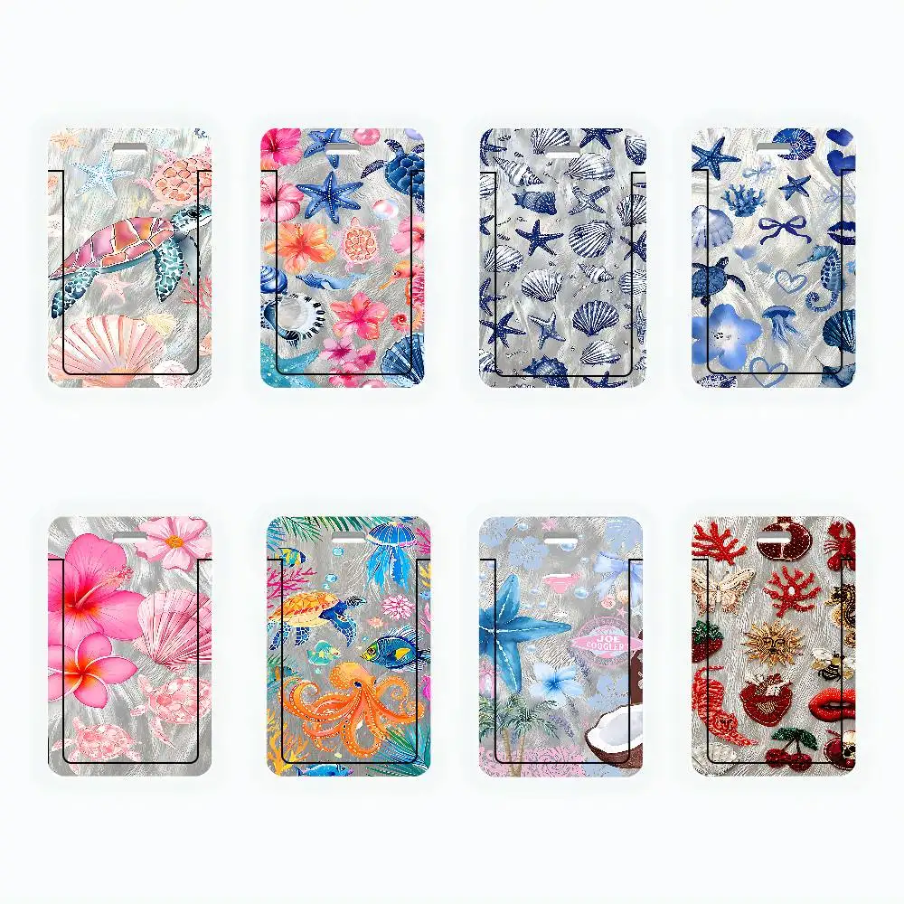 Animal Flowers Clear ID Card Holder Lanyard Neck Strap Badge Case Door Credit Card Protector Daily Gift