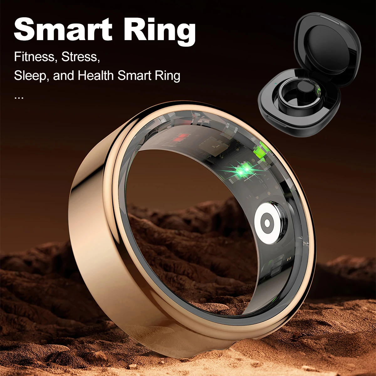 

Смарт-кольцо R02 с чехлом для зарядки, монитор сердечного ритма, артериального давления, спортивный фитнес-трекер, IP68, водонепроницаемое умное кольцо