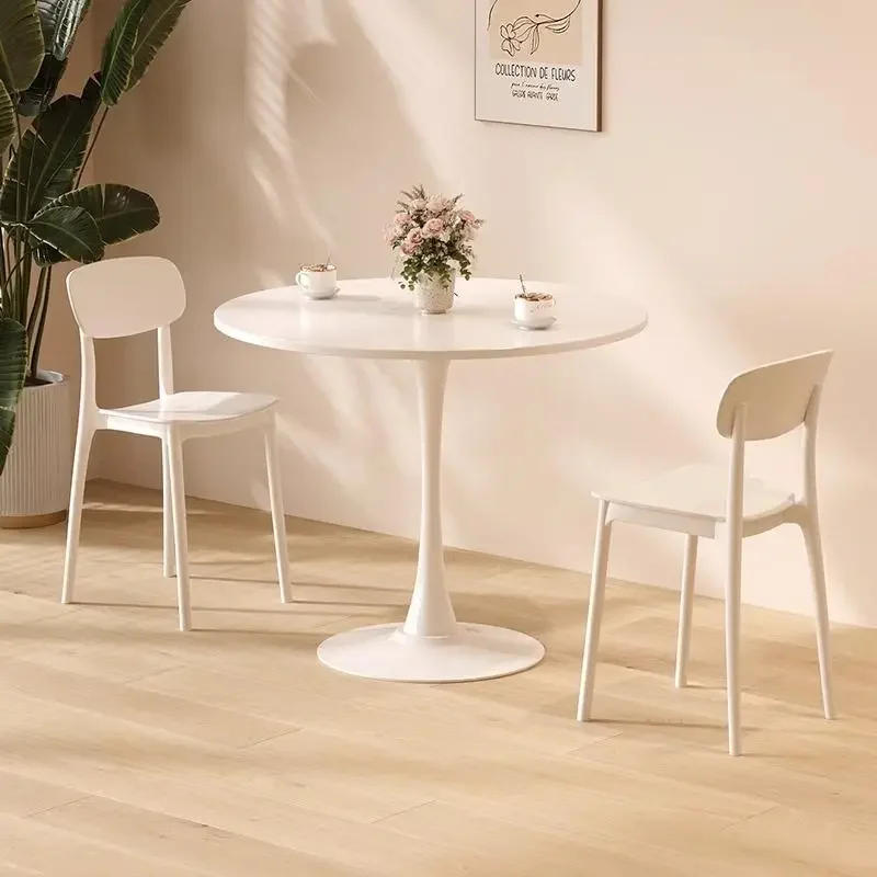 Round White Tulip Table, Modern European Coffee Table, Minimalist Balcony Bistro Table, Small Dining Set for Cafés