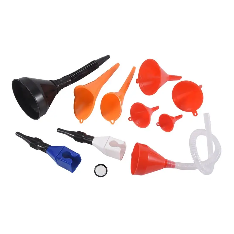 Easy To Use 10 Pcs Automotive Funnels Set, Plastic Long Neck Oil Funnels, Snap Funnel,Right Angle Funnelswide Mouth Fuel Funnels