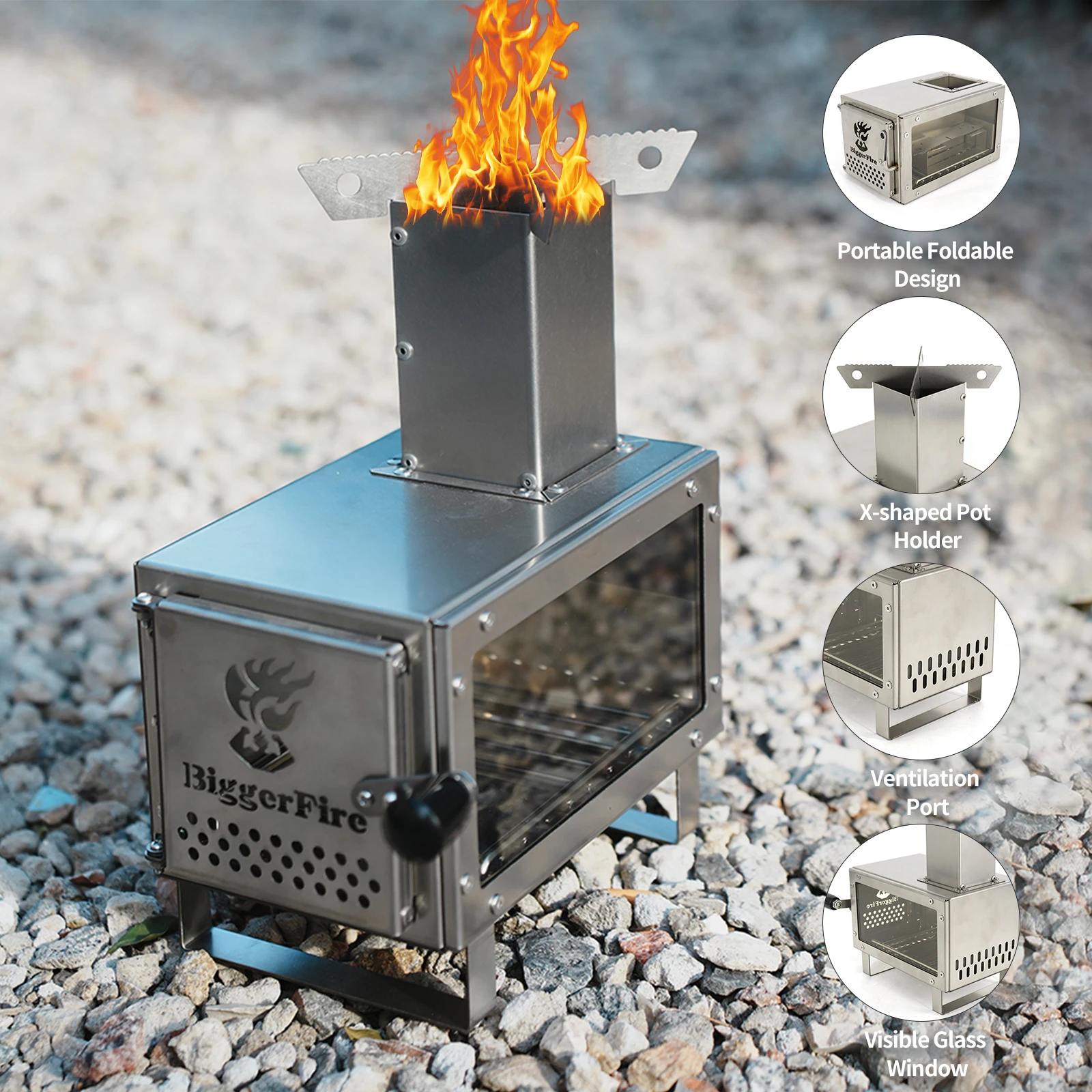 

Portable Wood Firewood Square Stove Stainless Steel Outdoor Mini Fireplace Picnic Hiking Camping Wood Burning Stove