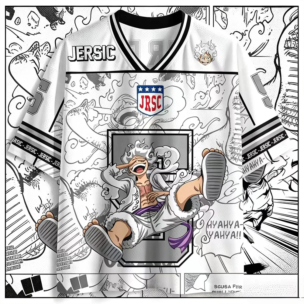One Piece Gear 5 Nika Luffy Cartoon Jersey Short Sleeve Breathable Loose Oversized Unisex Anime Printed Casual Sports T Shirt