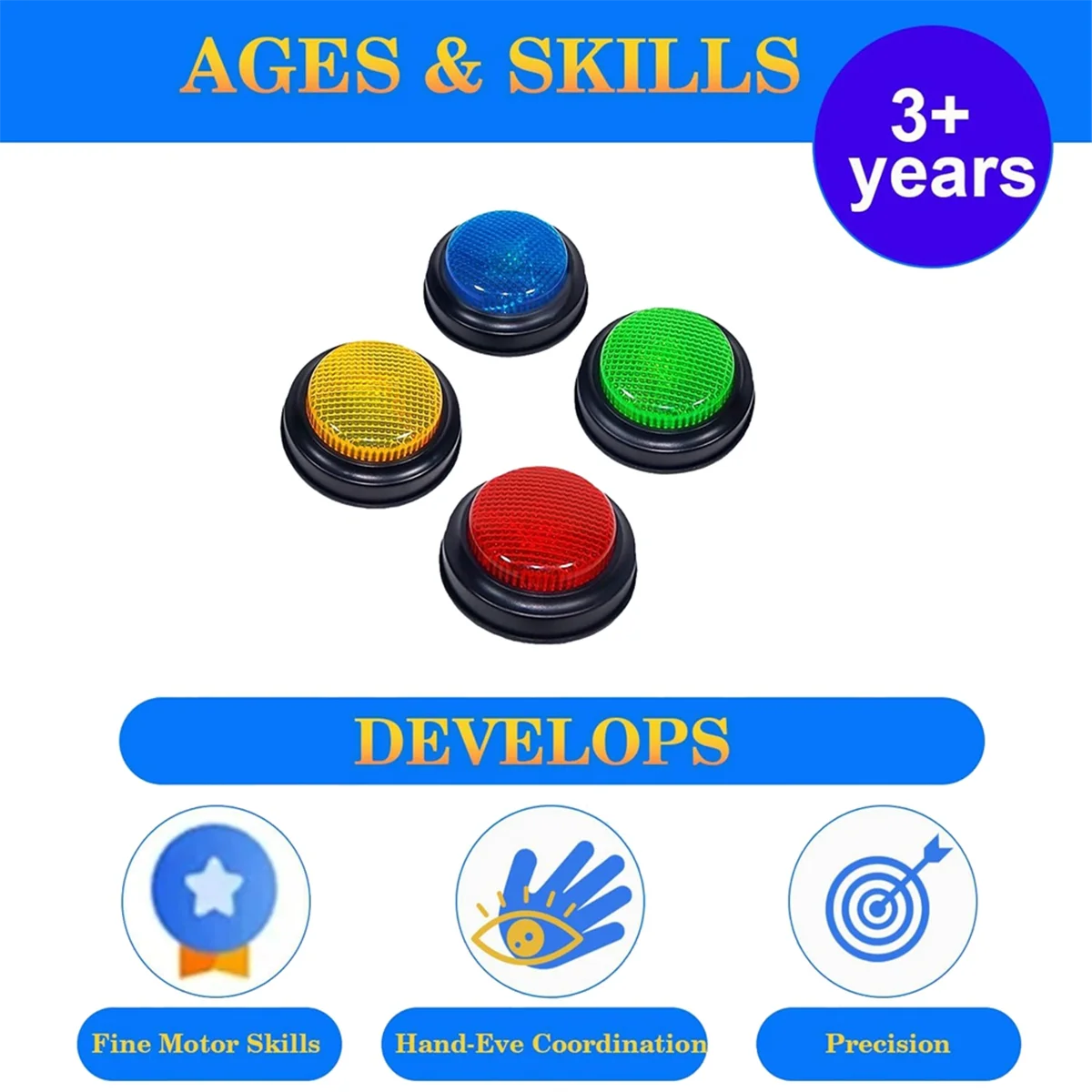 

A72Z 4 Pack Buzzers for Trivia Games, Answer Buzzers for Classroom, Game Buzzers with Lights and Sound Great for Games