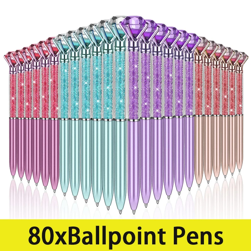 80Pcs Big Crystal Pen Diamond Ballpoint Pens Stationery Ballpen Home Office School Supplies