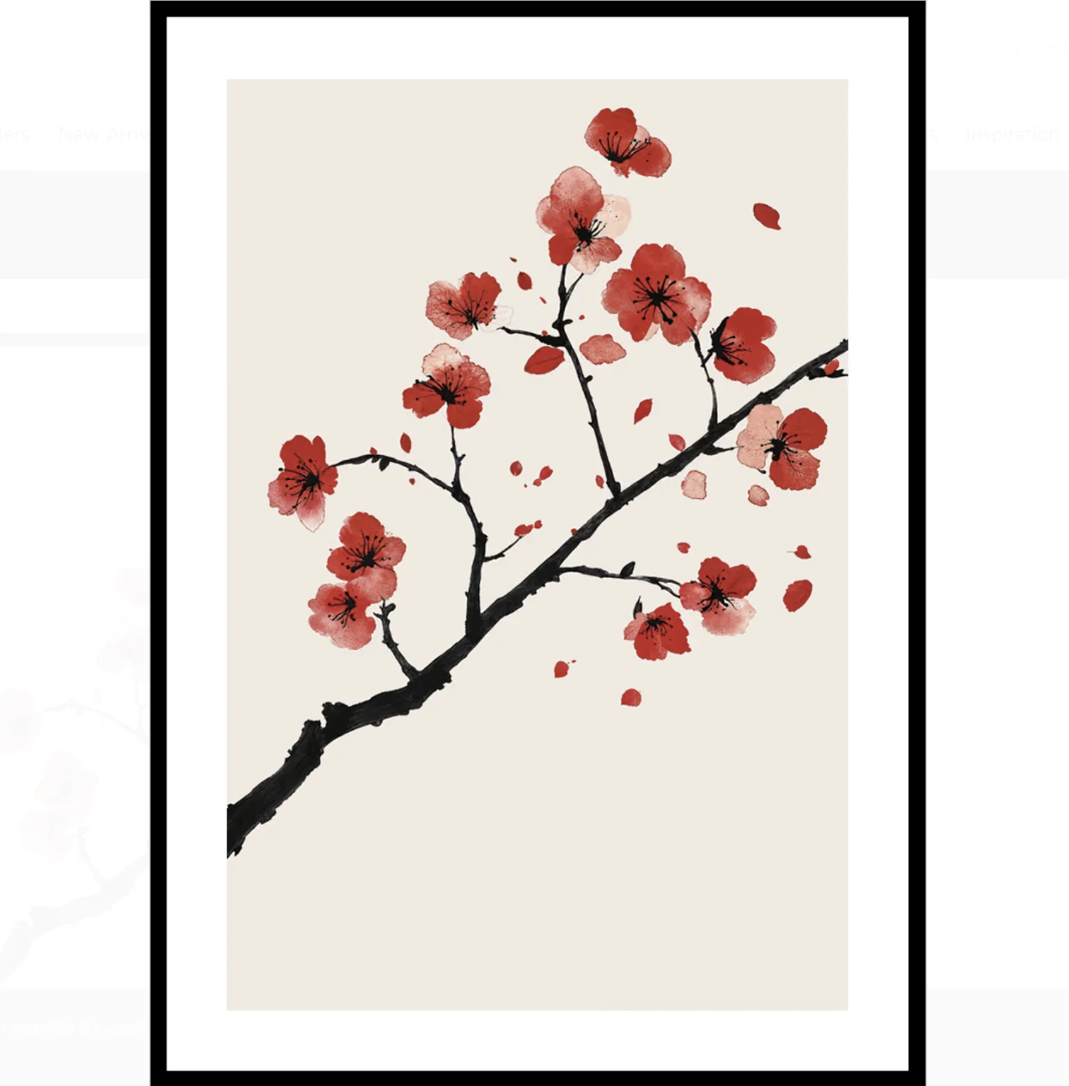 Chinese Ink Red Plum Blossom Wall Art Canvas Prints, Oriental Floral Posters, Minimalist Decor for Living Room Bedroom Decor