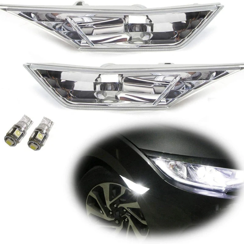 2X Car LED Side Marker Turn Signal Lamp With T10 Bulbs For Honda Civic 2016 2017 2018 2019