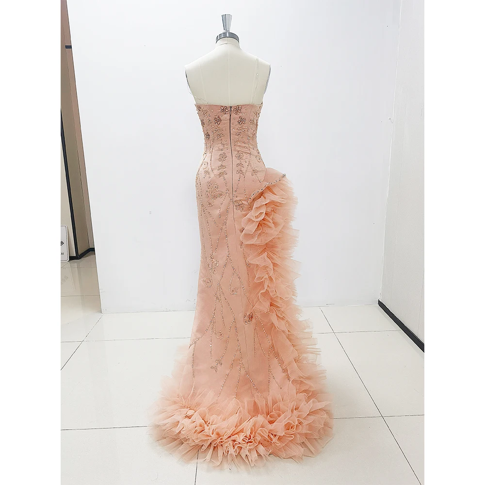 Aso Ebi-Robes de Rhsirène champagne blush, volants perlés kly, fente haute, chérie arabe, robe de soirée, occasion, Rotterdam, 2025